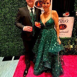 Princess V-Neck Floor-Length Green Floral Gala/Prom Dress With Sequins